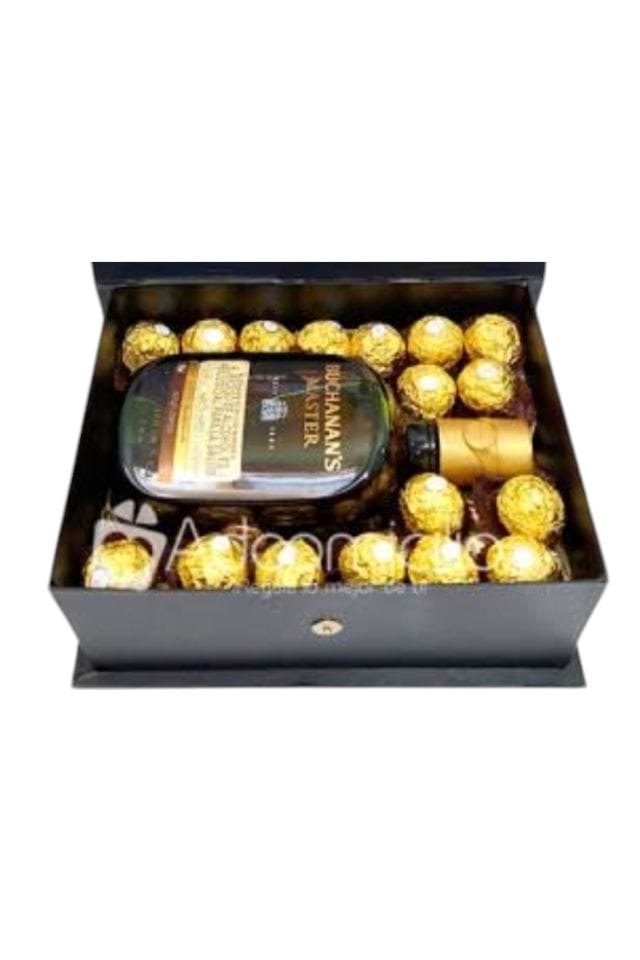 CAJA PARA REGALO CON 16 CHOCOLATES FERRERO ROCHER Y BUCANAN´S